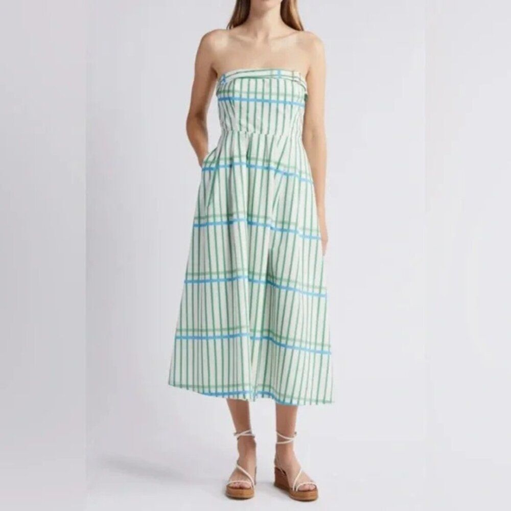 Du Paradis Marseille Stripe Strapless Fit & Flare Sundress Midi NWOT Size Small